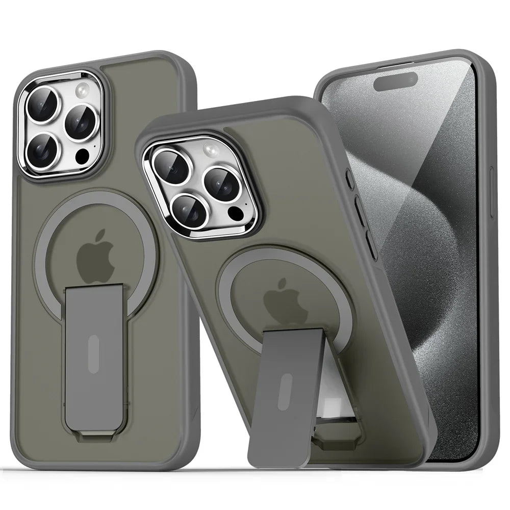 Luxury MagSafe Folding Stand Case for iPhone 11–16 Series – Magnetic Matte Translucent Protective Back Cover