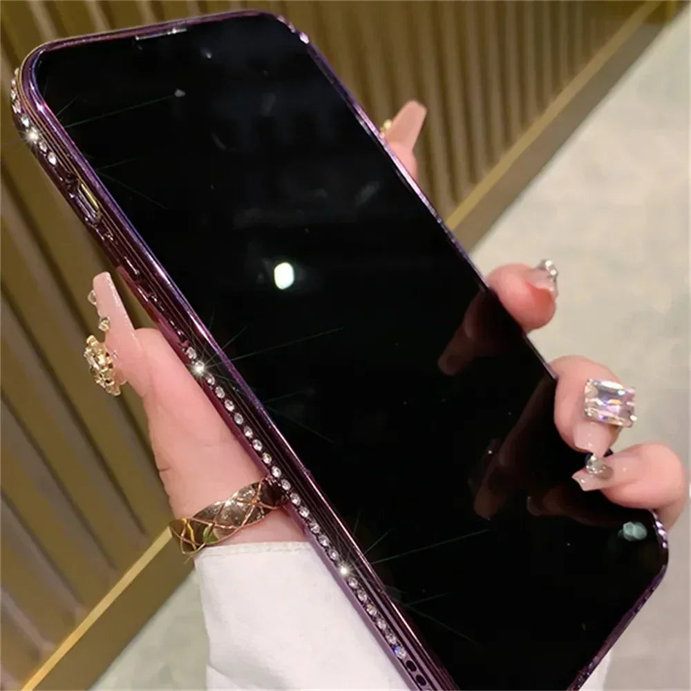 Glitter Diamond Transparent Phone Case for iPhone 11–17 Series – Magnetic Wireless Charging Bumper Cover