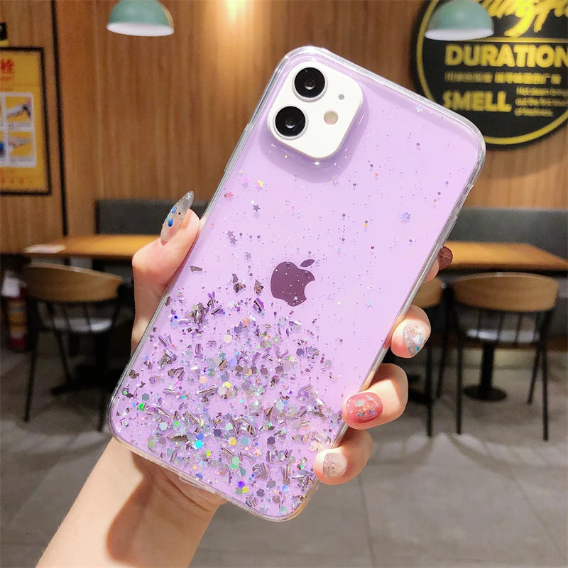 Bling Starry Sky Phone Case for iPhone 11–16 Series, Glitter Star Shiny Transparent Protective Cover
