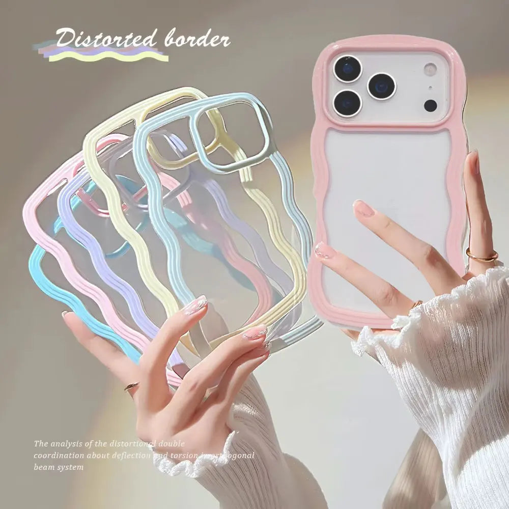 Candy Wavy Lines Bumper Case for iPhone X–17 Series – Shockproof Transparent Protective Cover