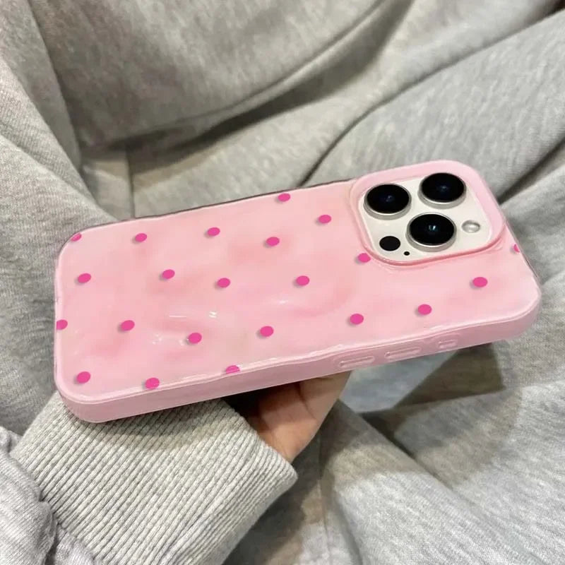Solid Color Polka Dot Phone Case for iPhone 11–17 Series – Shockproof Anti-Fall Protective Cover