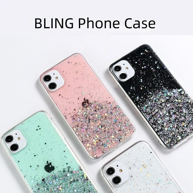 Bling Starry Sky Phone Case for iPhone 11–16 Series, Glitter Star Shiny Transparent Protective Cover