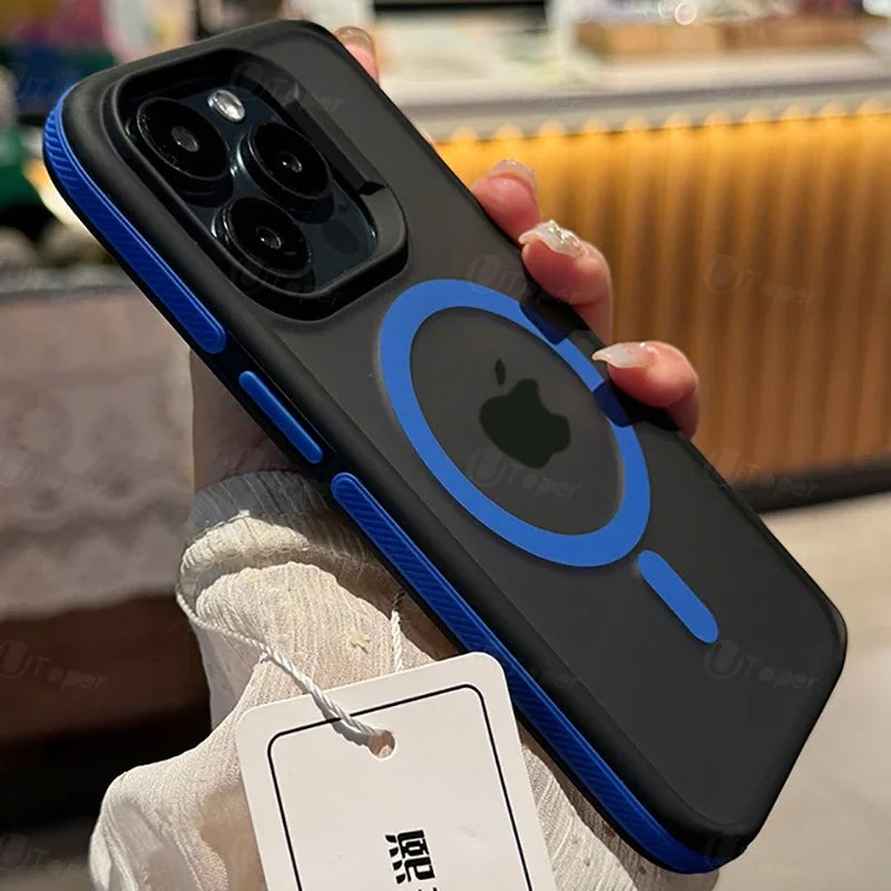 Bicolor Matte Frosted Magnetic Case for iPhone 11–17 Series – Translucent Shockproof Hard Protective Cover