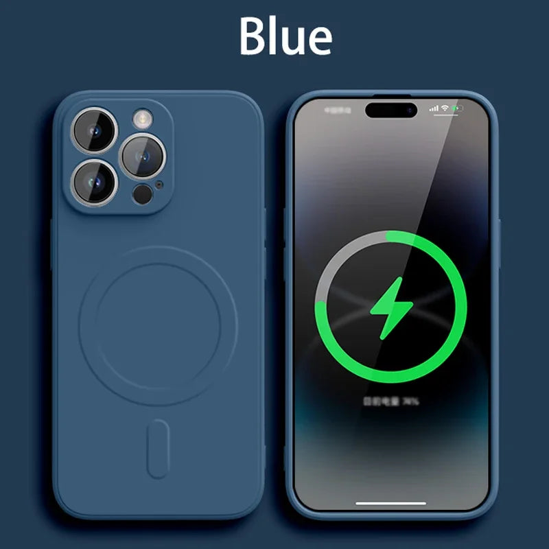 Liquid Silicone Magnetic Case for iPhone 11–16 Series – MagSafe Compatible Wireless Charging Shockproof Soft Protective Cover