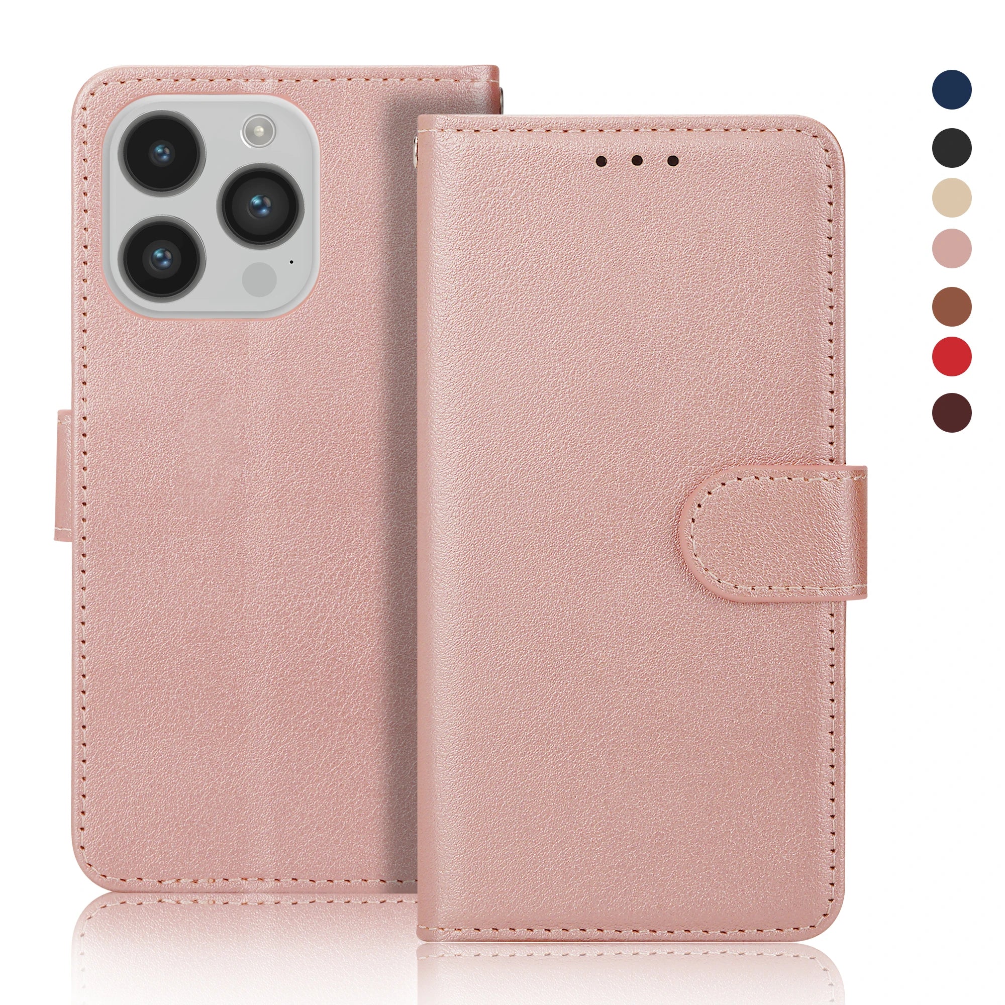 Leather Flip Wallet Stand Case for iPhone 6–15 Series, Protective Cover