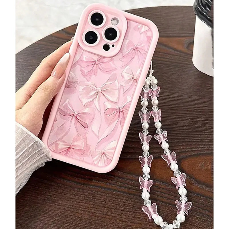 Pink Bow Silicone Phone Case for iPhone 7–17 Series – Cute Butterfly Charm Protective Cover iPhone