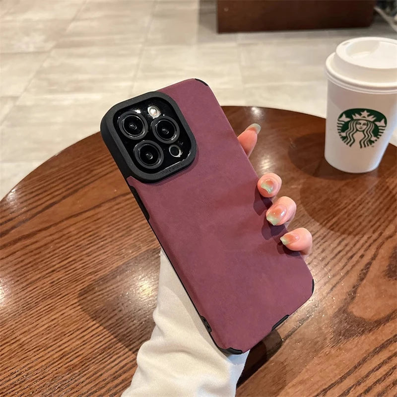 Matte Leather Silicone Phone Case for iPhone 11–17 Series – Shockproof Protective Cover with Lens Protection