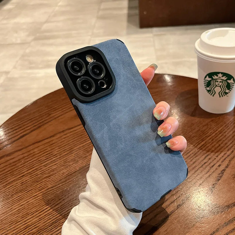 Matte Leather Silicone Phone Case for iPhone 11–17 Series – Shockproof Protective Cover with Lens Protection