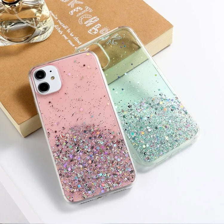 Bling Starry Sky Phone Case for iPhone 11–16 Series, Glitter Star Shiny Transparent Protective Cover