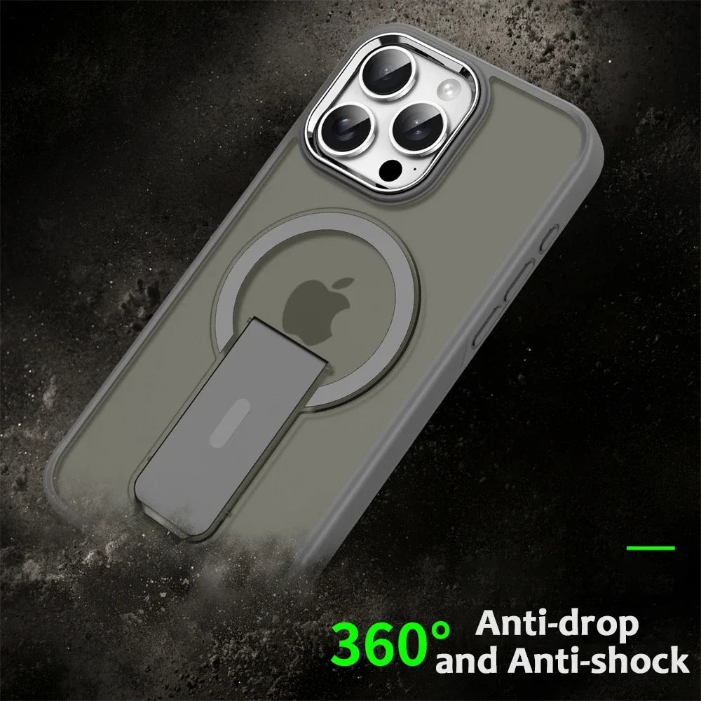 Luxury MagSafe Folding Stand Case for iPhone 11–16 Series – Magnetic Matte Translucent Protective Back Cover