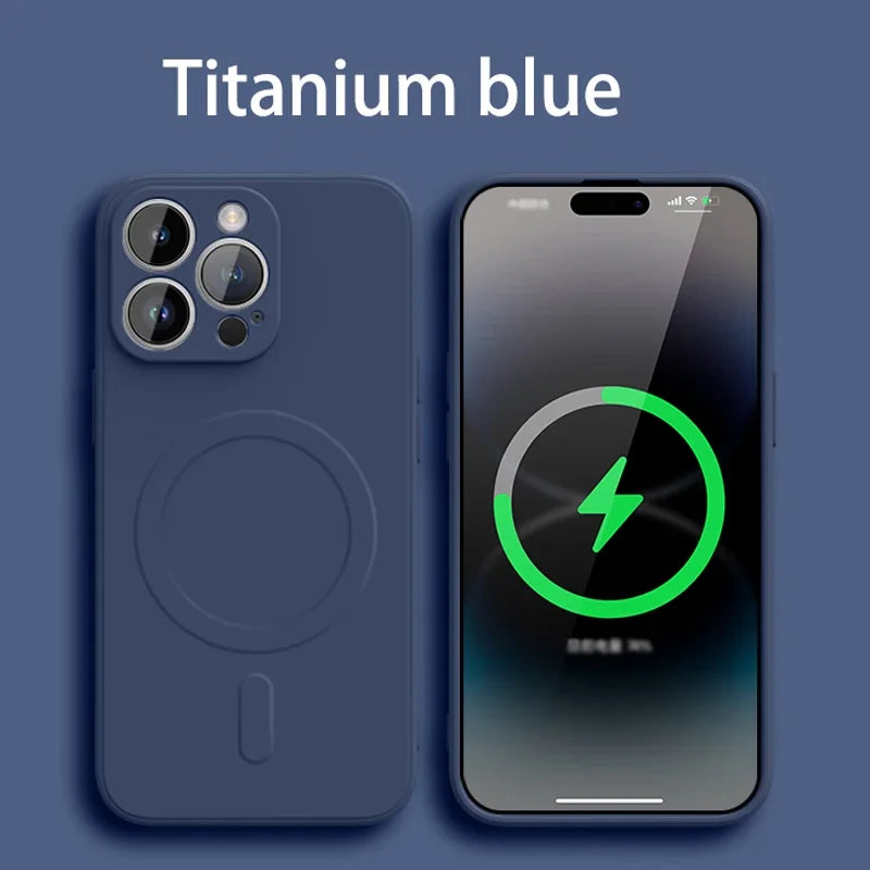 Liquid Silicone Magnetic Case for iPhone 11–16 Series – MagSafe Compatible Wireless Charging Shockproof Soft Protective Cover