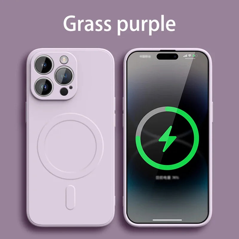 Liquid Silicone Magnetic Case for iPhone 11–16 Series – MagSafe Compatible Wireless Charging Shockproof Soft Protective Cover