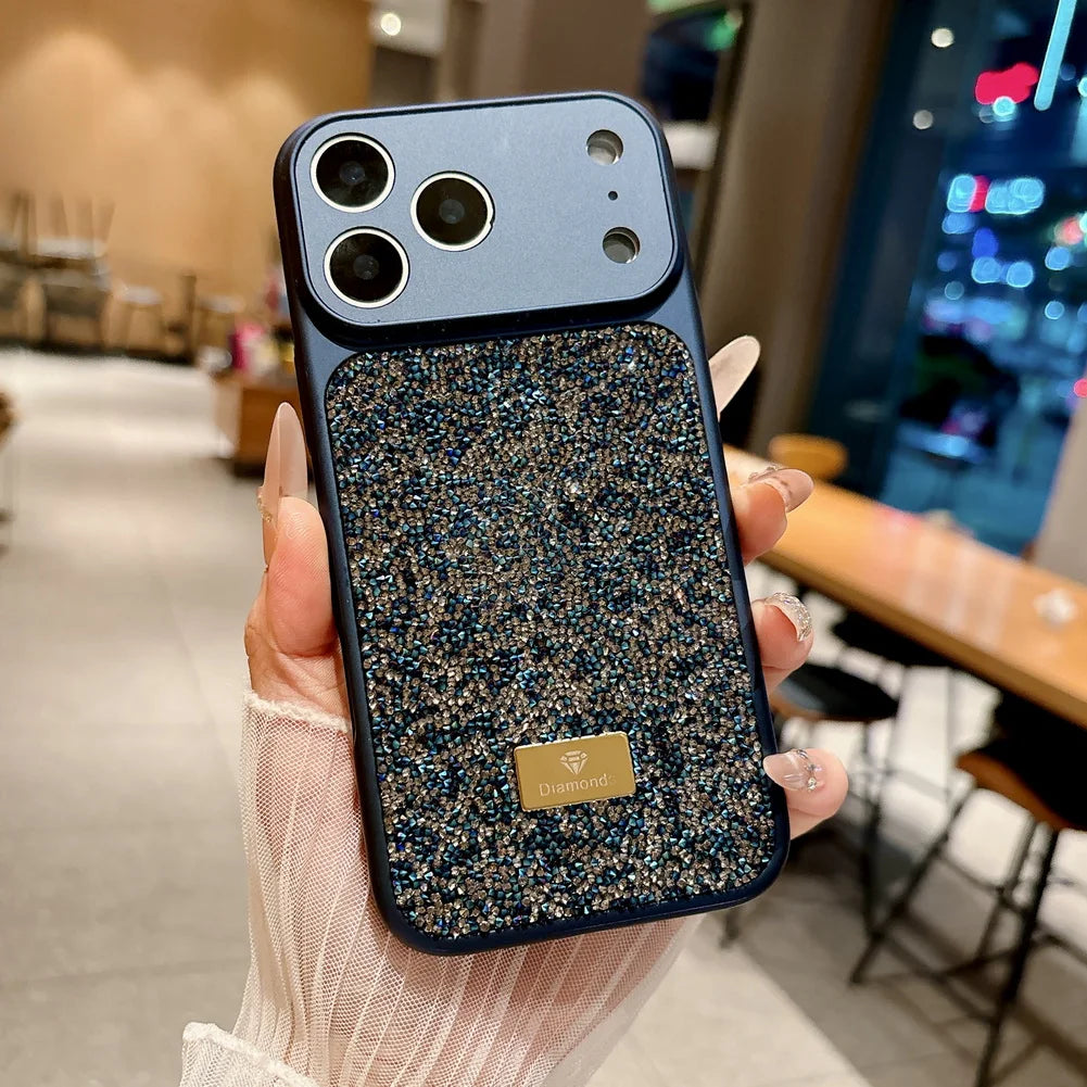Diamond Studded Sparkling Rhinestone Phone Case for iPhone 13–17 Series, Camera Protection Cover