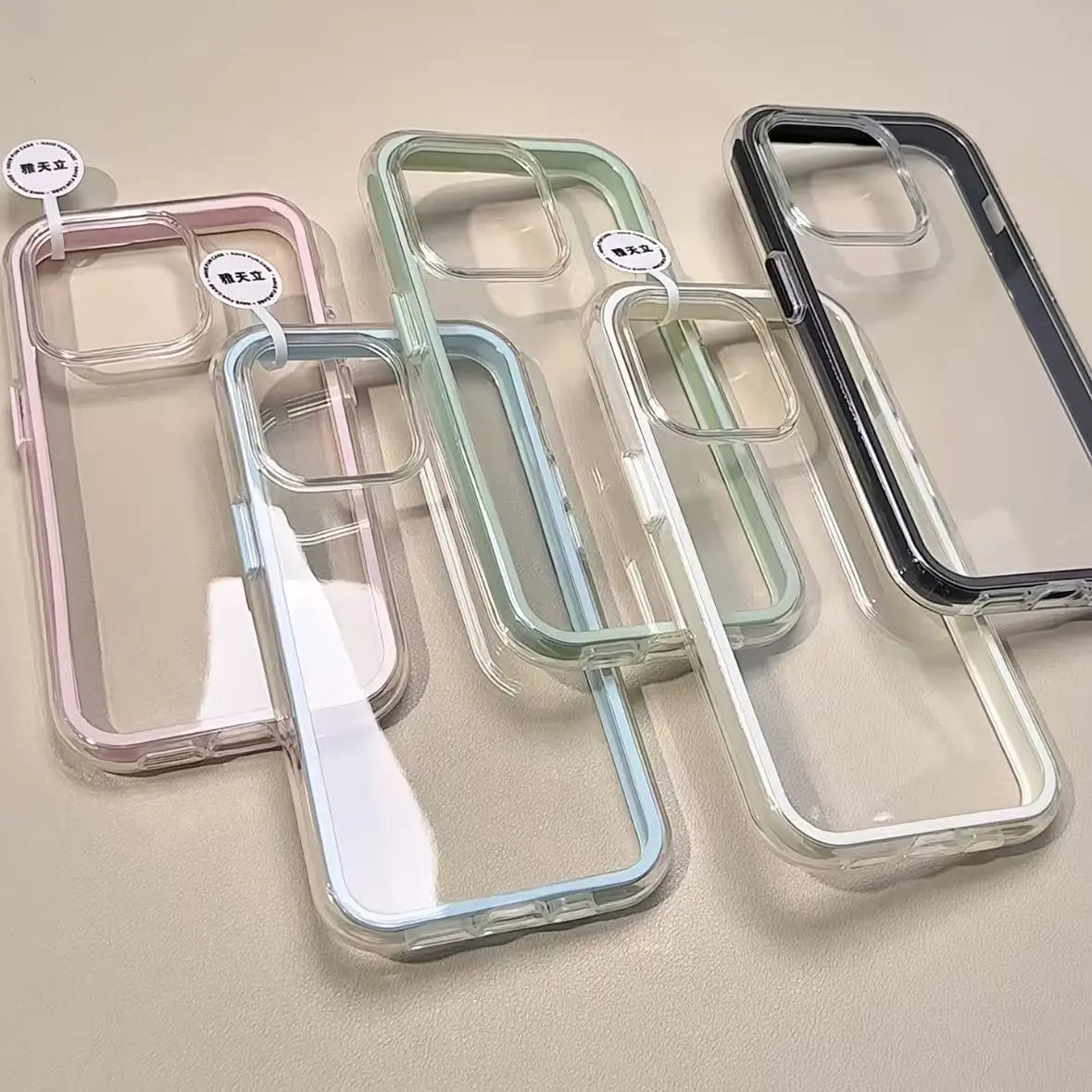 Candy Color Frame Clear Phone Case for iPhone 11–17 Series – Shockproof Acrylic Bumper Protective Cover
