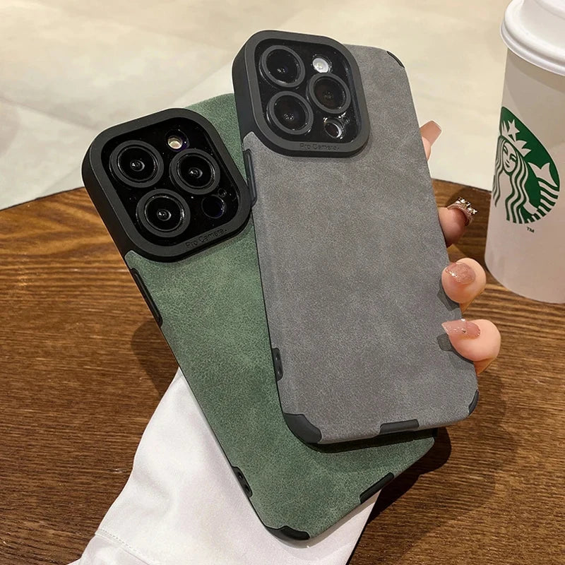 Matte Leather Silicone Phone Case for iPhone 11–17 Series – Shockproof Protective Cover with Lens Protection