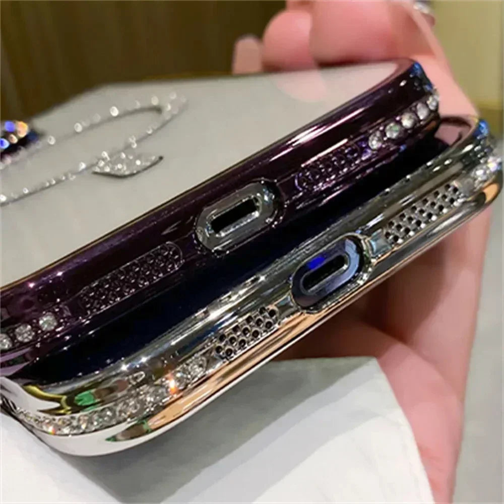 Glitter Diamond Transparent Phone Case for iPhone 11–17 Series – Magnetic Wireless Charging Bumper Cover