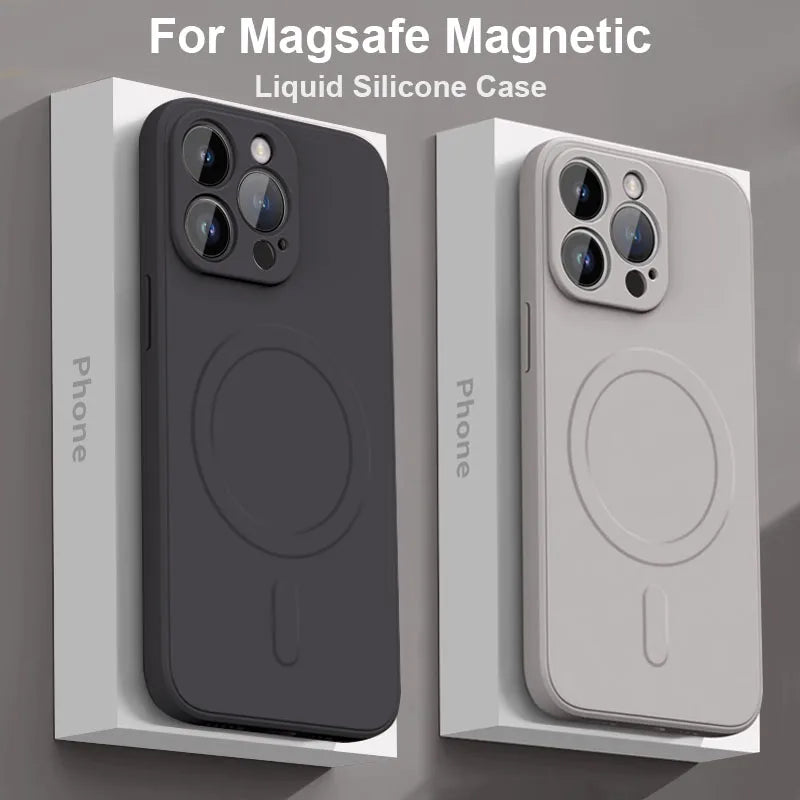 Liquid Silicone Magnetic Case for iPhone 11–16 Series – MagSafe Compatible Wireless Charging Shockproof Soft Protective Cover
