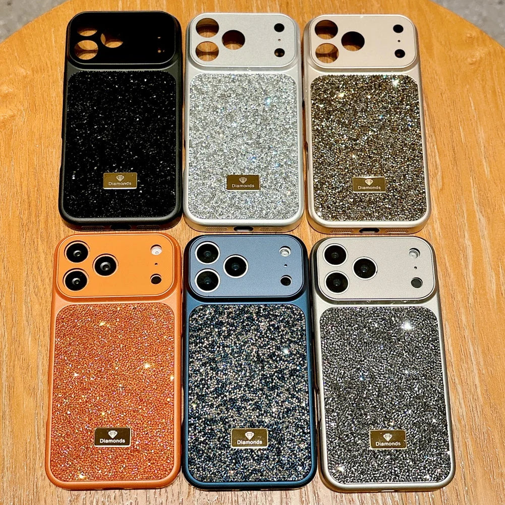 Diamond Studded Sparkling Rhinestone Phone Case for iPhone 13–17 Series, Camera Protection Cover