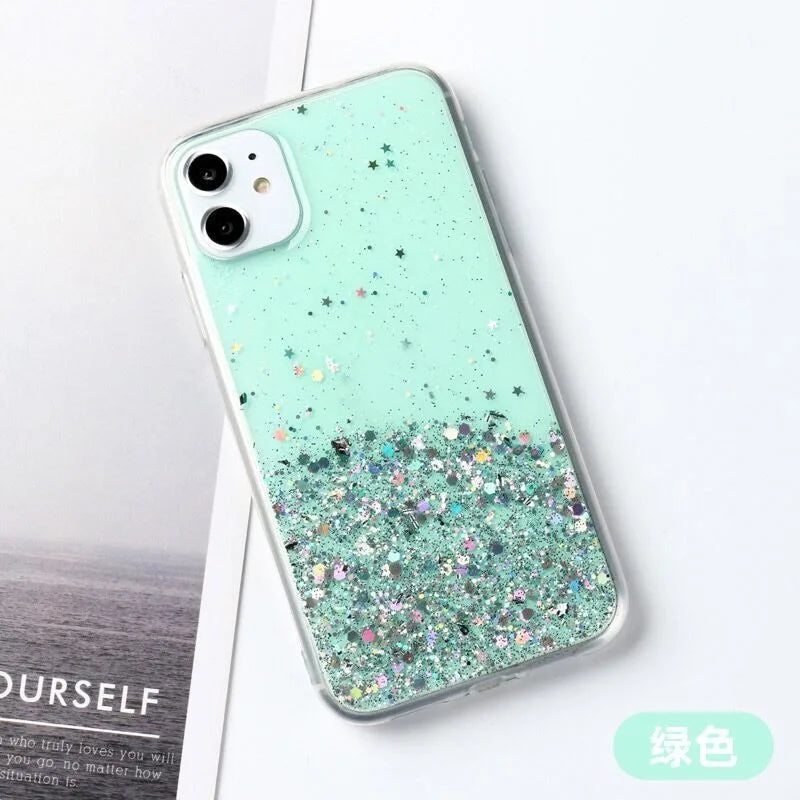 Bling Starry Sky Phone Case for iPhone 11–16 Series, Glitter Star Shiny Transparent Protective Cover