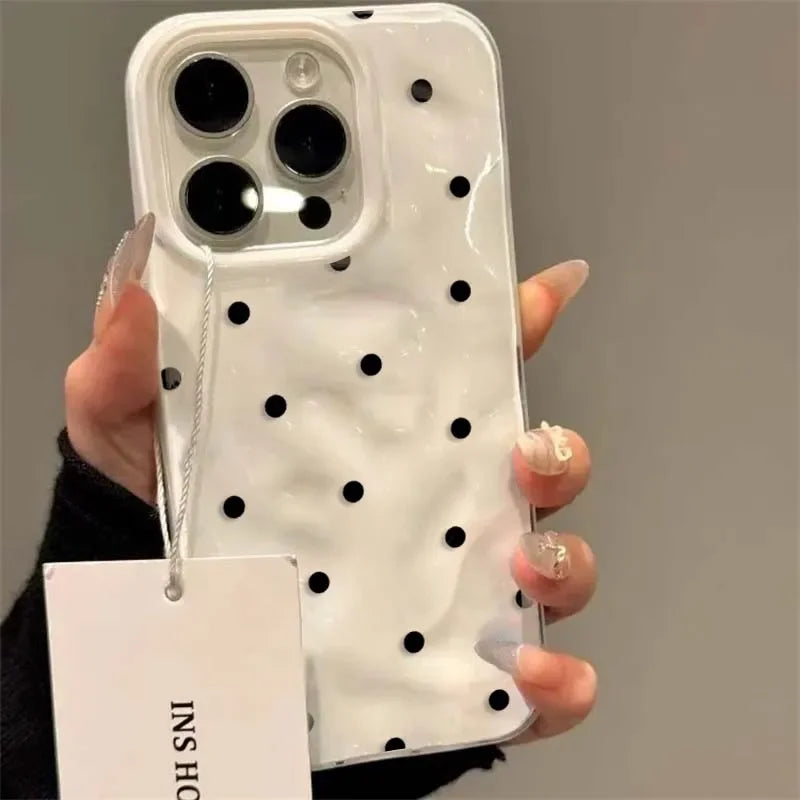 Solid Color Polka Dot Phone Case for iPhone 11–17 Series – Shockproof Anti-Fall Protective Cover