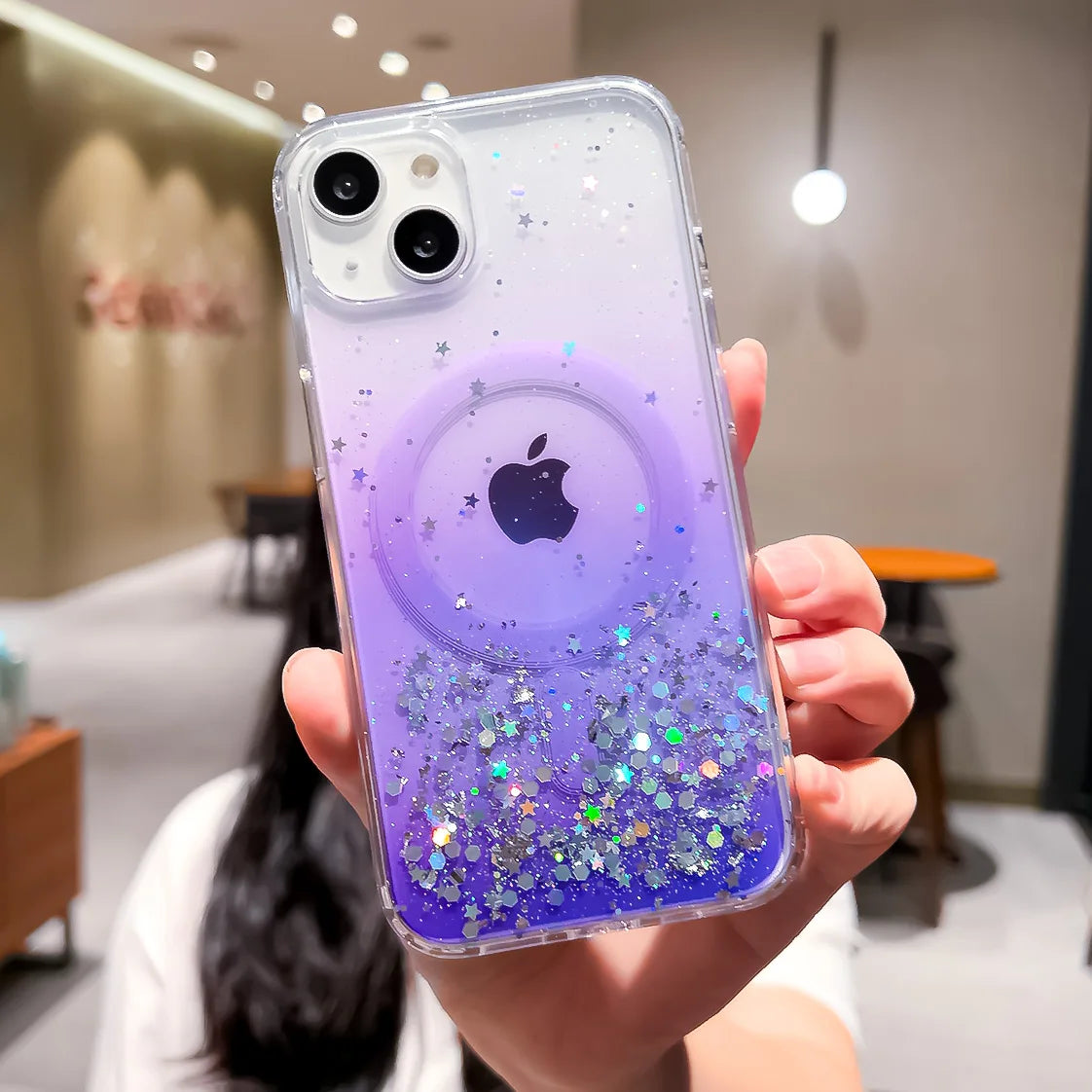Gradient Glitter Sequins Magnetic Phone Case for iPhone 7–17 Series, MagSafe Compatible Protective Cover