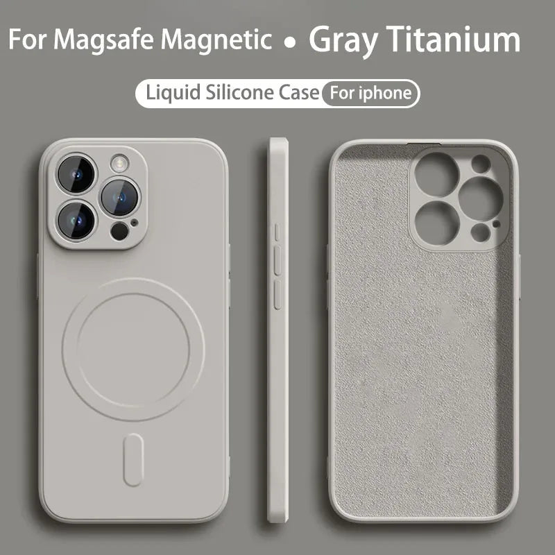 Liquid Silicone Magnetic Case for iPhone 11–16 Series – MagSafe Compatible Wireless Charging Shockproof Soft Protective Cover