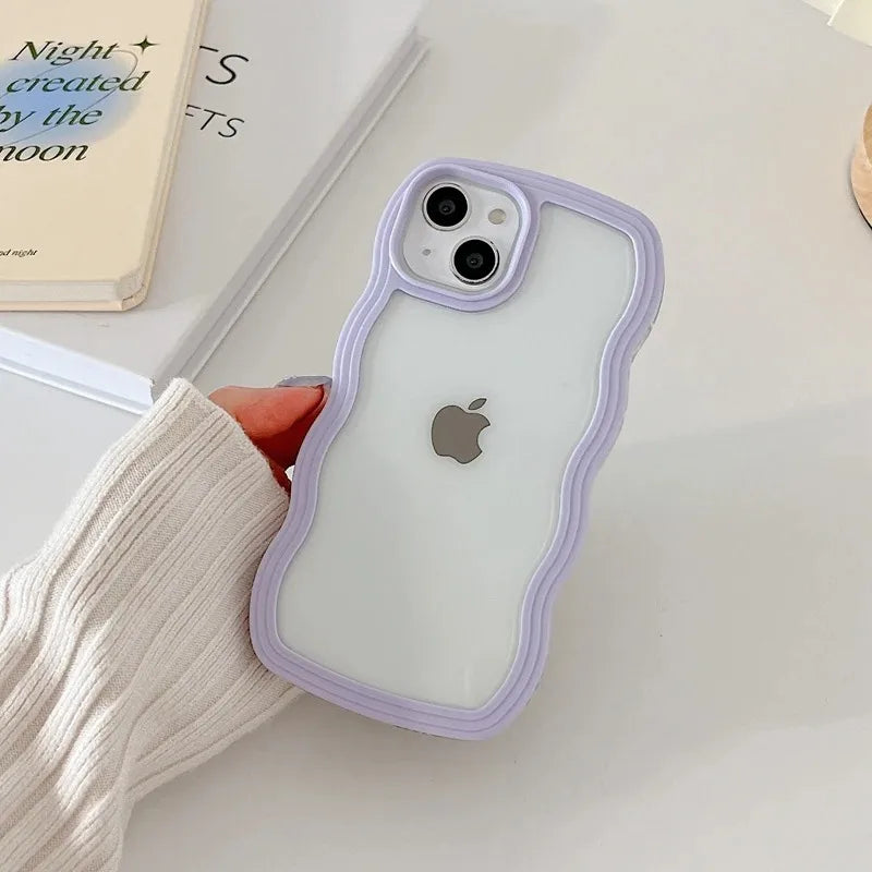 Candy Wavy Lines Bumper Case for iPhone X–17 Series – Shockproof Transparent Protective Cover