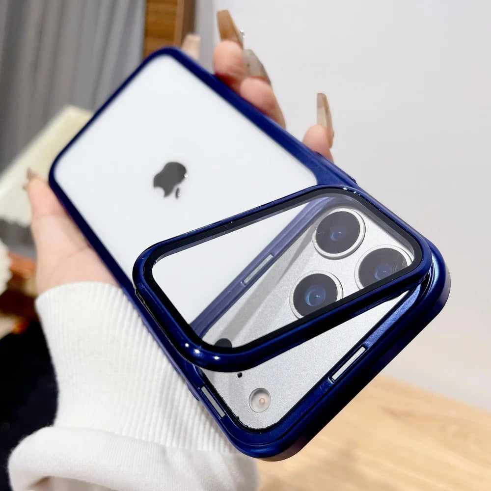 Ultra Thin Transparent Camera Stand Case for iPhone 17 / 17 Pro / 17 Air / 17 Pro Max – Plated Glass Shockproof Cover