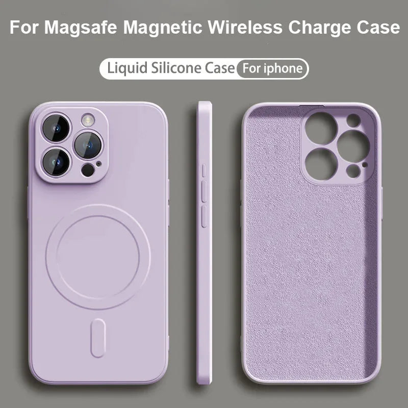 Liquid Silicone Magnetic Case for iPhone 11–16 Series – MagSafe Compatible Wireless Charging Shockproof Soft Protective Cover