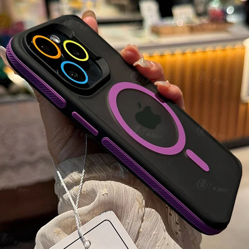 Bicolor Matte Frosted Magnetic Case for iPhone 11–17 Series – Translucent Shockproof Hard Protective Cover