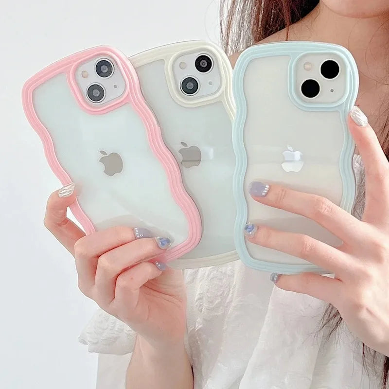 Candy Wavy Lines Bumper Case for iPhone X–17 Series – Shockproof Transparent Protective Cover