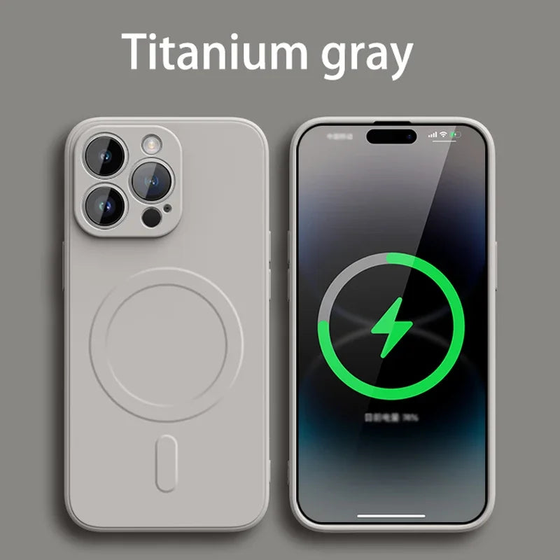 Liquid Silicone Magnetic Case for iPhone 11–16 Series – MagSafe Compatible Wireless Charging Shockproof Soft Protective Cover