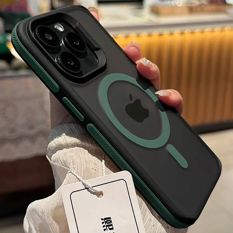 Bicolor Matte Frosted Magnetic Case for iPhone 11–17 Series – Translucent Shockproof Hard Protective Cover