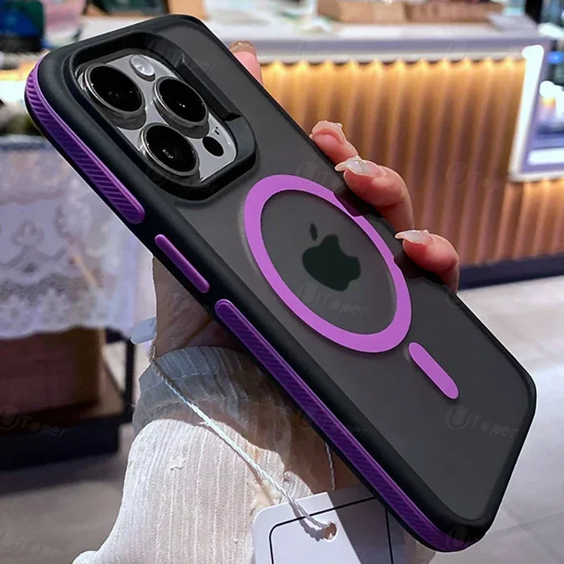 Bicolor Matte Frosted Magnetic Case for iPhone 11–17 Series – Translucent Shockproof Hard Protective Cover