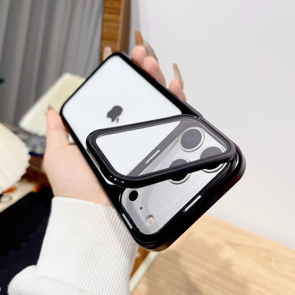 Ultra Thin Transparent Camera Stand Case for iPhone 17 / 17 Pro / 17 Air / 17 Pro Max – Plated Glass Shockproof Cover