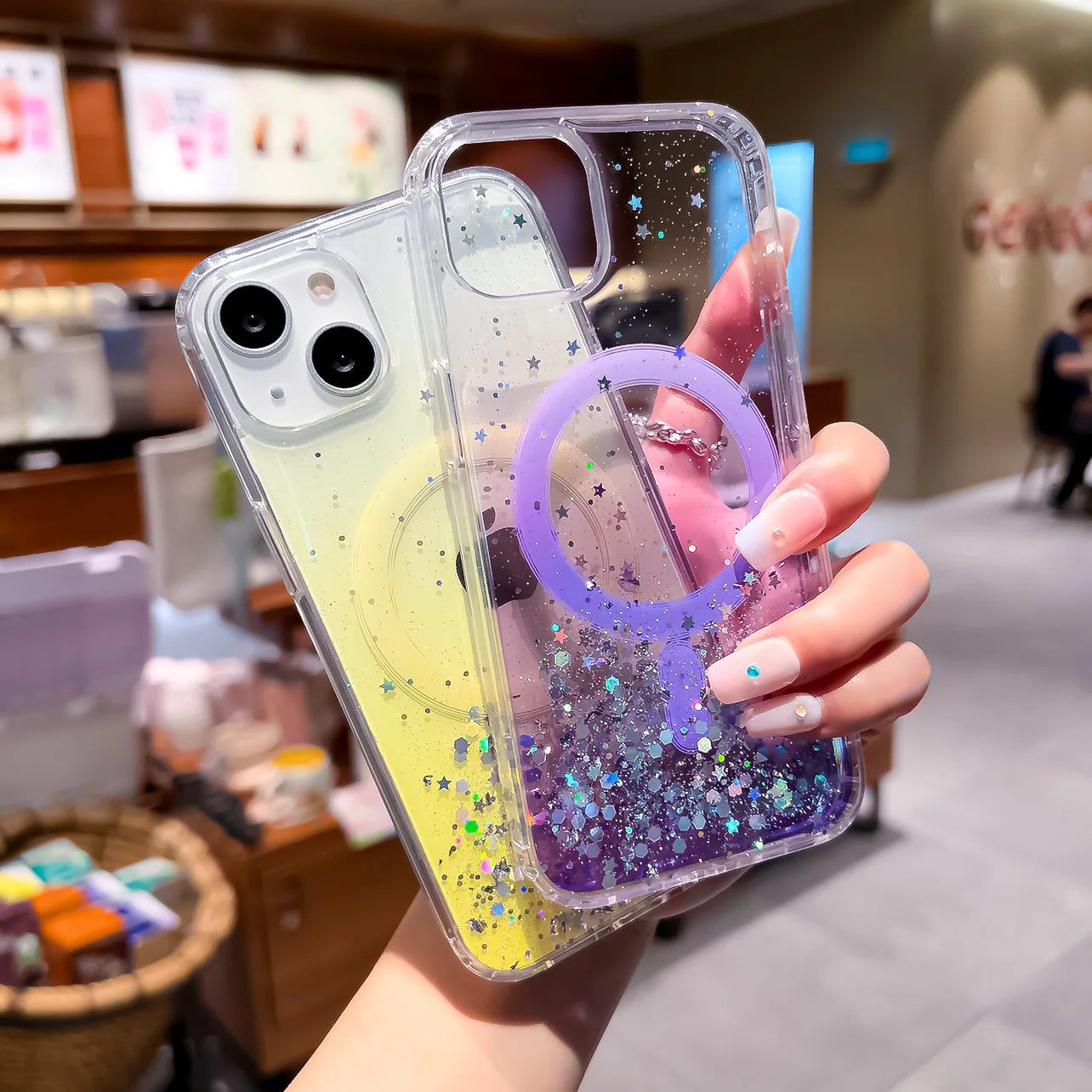 Gradient Glitter Sequins Magnetic Phone Case for iPhone 7–17 Series, MagSafe Compatible Protective Cover