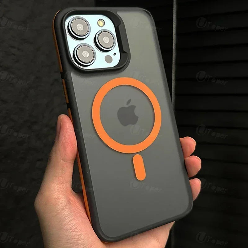 Bicolor Matte Frosted Magnetic Case for iPhone 11–17 Series – Translucent Shockproof Hard Protective Cover