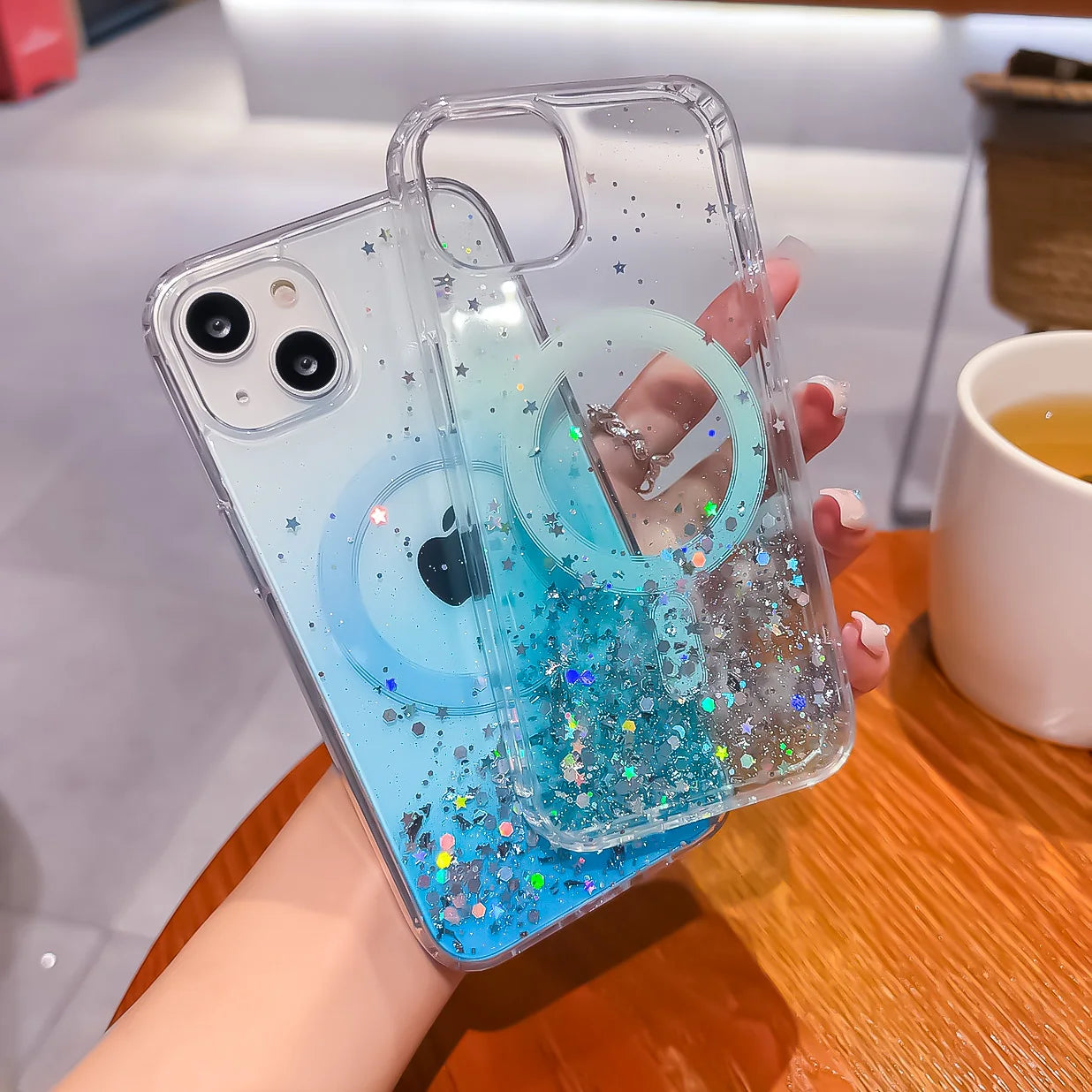 Gradient Glitter Sequins Magnetic Phone Case for iPhone 7–17 Series, MagSafe Compatible Protective Cover