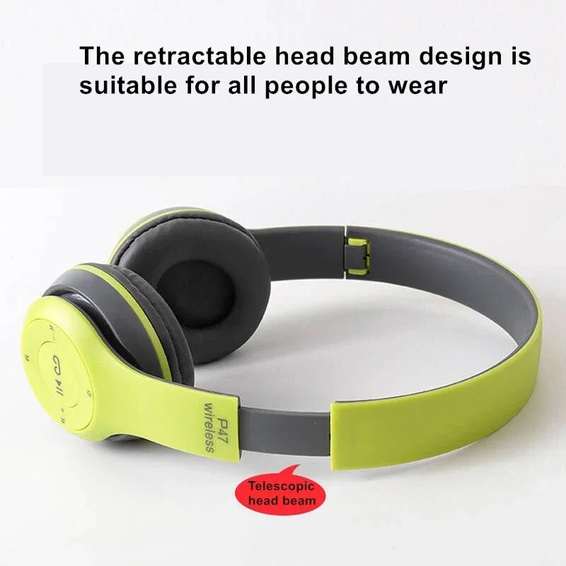 P47 Bluetooth Wireless Headphones – Foldable HiFi Stereo Bass Earphones with Mic & USB Adapter for iPhone, Gaming & Kids