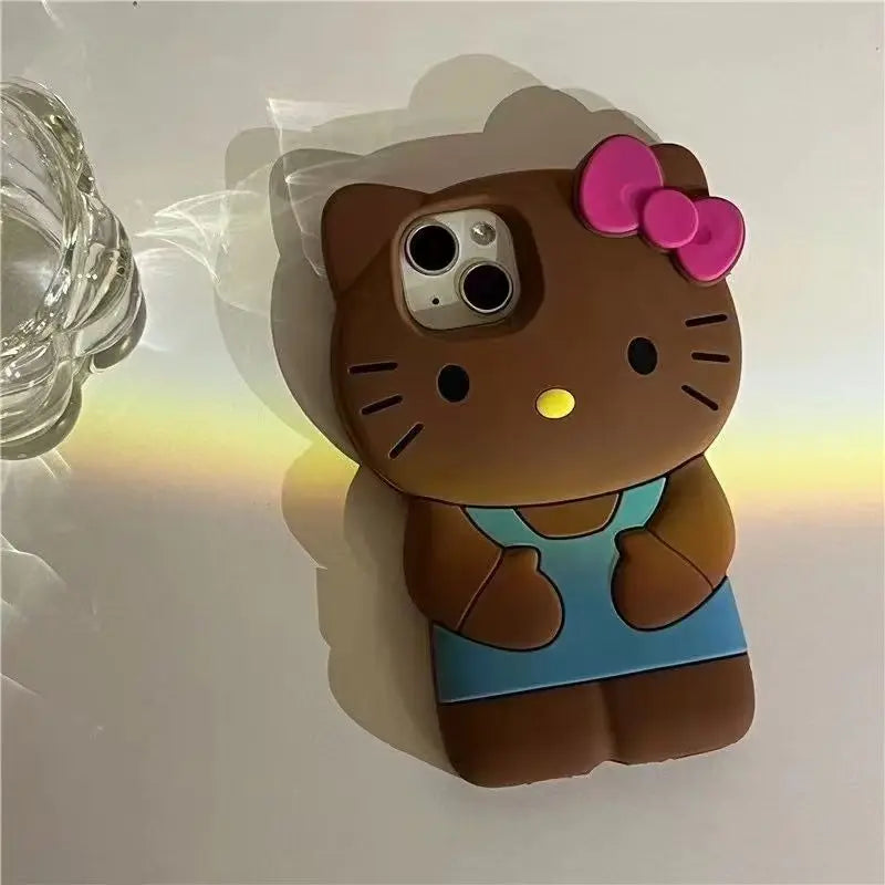 Bowknot Kitty Cat 3D Silicone Soft Phone Case for iPhone 4–17 Series, Cute Protective Cover