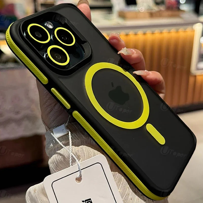 Bicolor Matte Frosted Magnetic Case for iPhone 11–17 Series – Translucent Shockproof Hard Protective Cover