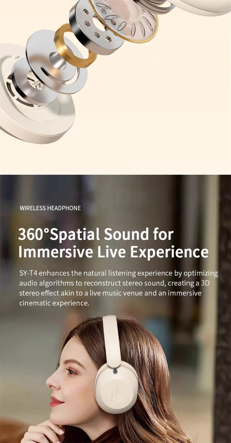 SY-T4 Wireless Bluetooth Headphones – Foldable Rotatable Music & Gaming Headset with Noise Reduction Mic and TF Card Support