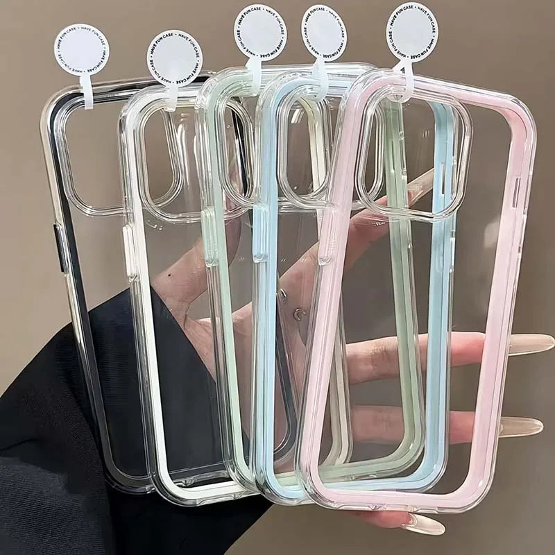 Candy Color Frame Clear Phone Case for iPhone 11–17 Series – Shockproof Acrylic Bumper Protective Cover