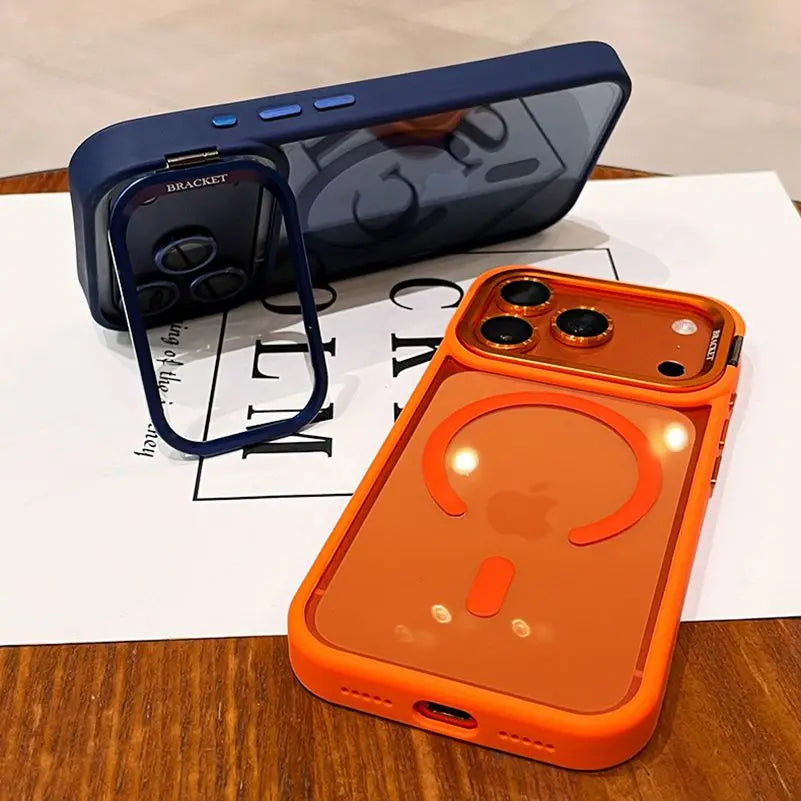 MagSafe Camera Bracket Phone Case for iPhone 11–17 Series – Protective Cover with Wrist Strap, Lens Film & Camera Stand