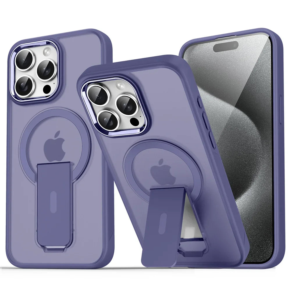Luxury MagSafe Folding Stand Case for iPhone 11–16 Series – Magnetic Matte Translucent Protective Back Cover
