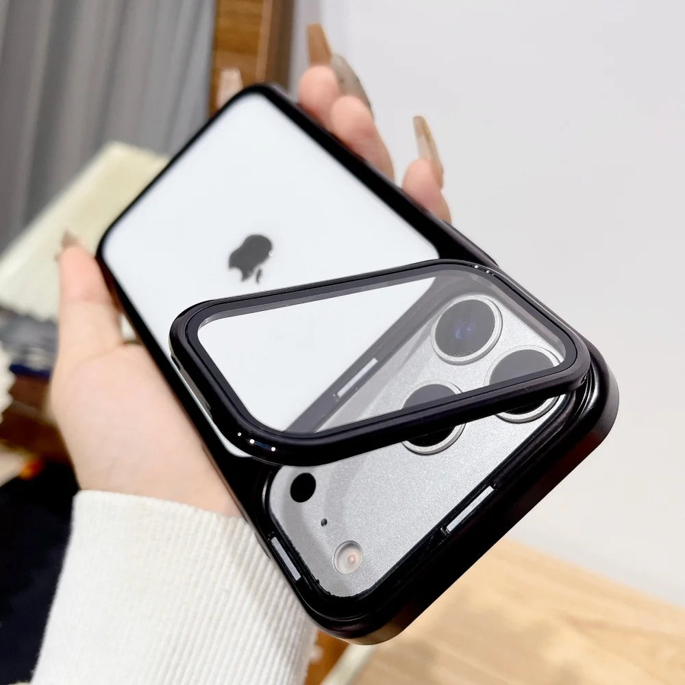 Ultra Thin Transparent Camera Stand Case for iPhone 17 / 17 Pro / 17 Air / 17 Pro Max – Plated Glass Shockproof Cover