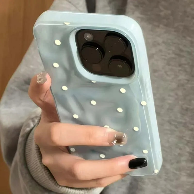 Solid Color Polka Dot Phone Case for iPhone 11–17 Series – Shockproof Anti-Fall Protective Cover