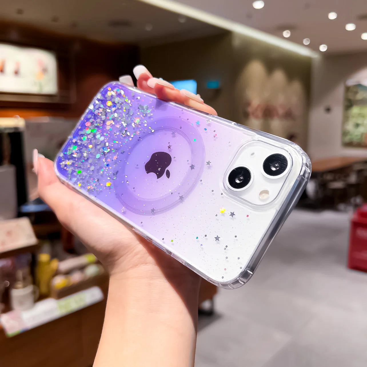 Gradient Glitter Sequins Magnetic Phone Case for iPhone 7–17 Series, MagSafe Compatible Protective Cover