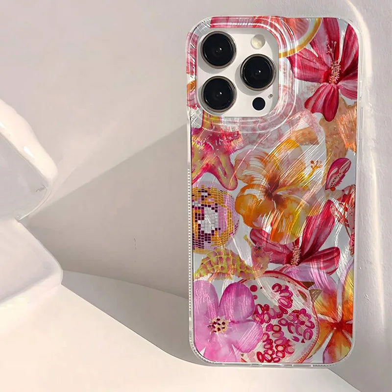 Pink Heart Starfish Pattern Phone Case for iPhone 7–17 Series – Cute Coral Jellyfish Protective Cover
