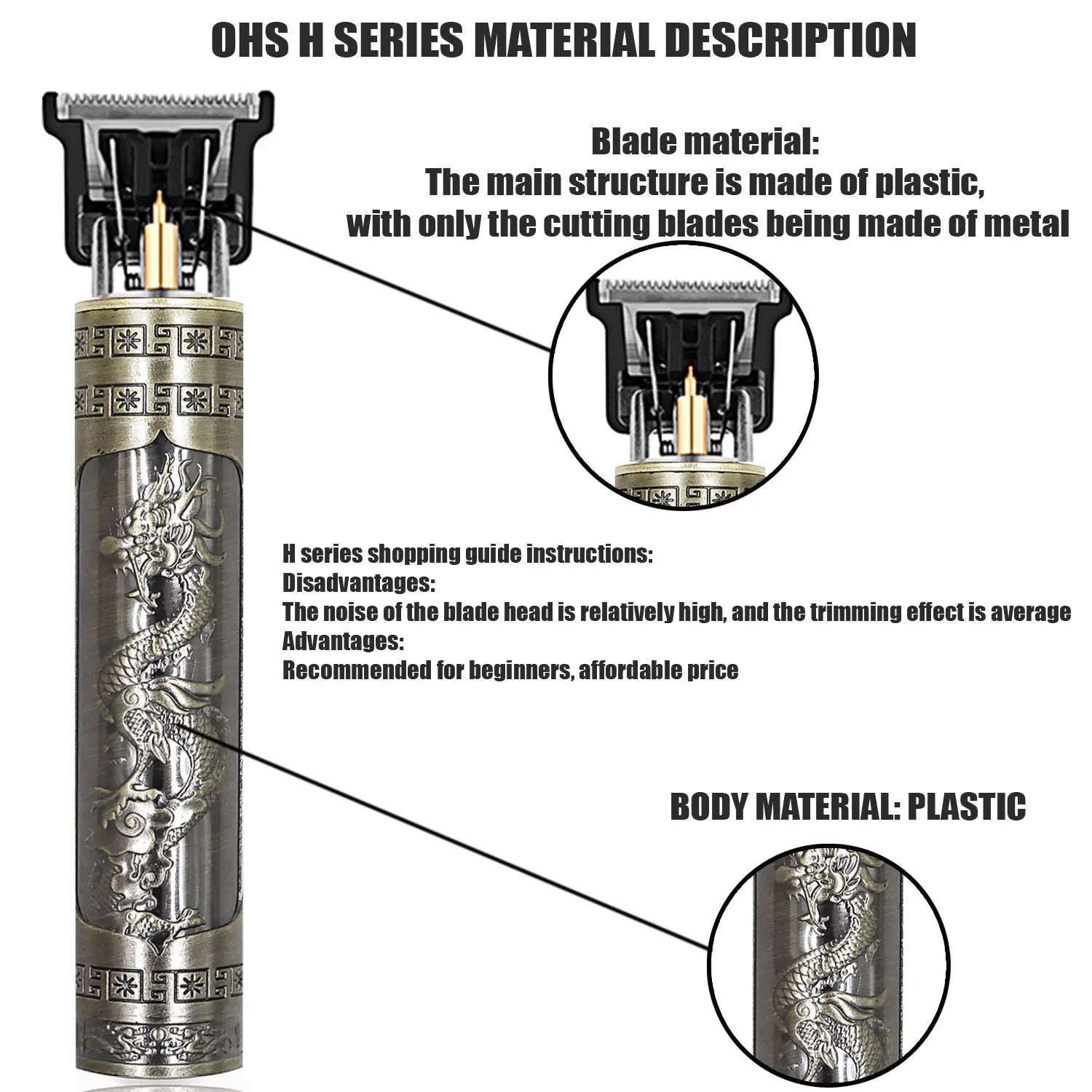 OHS Rechargeable Premium Vintage Dragon Hair Trimmer – Rechargeable Cordless Beard & Hair Clipper